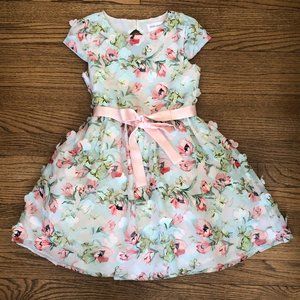 US ANGELS Girls' Cap-Sleeve Floral Appliqué Dress - Size 6